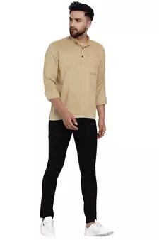Beige plain rayon men-kurtas