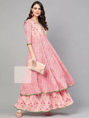 Pink Colored Gotta Patti Worked Printed Kurti 1