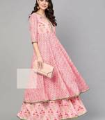 Pink Colored Gotta Patti Worked Printed Kurti
