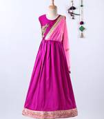 Girls Ruffle Sleeve Taffeta Silk Party Gown-Pink