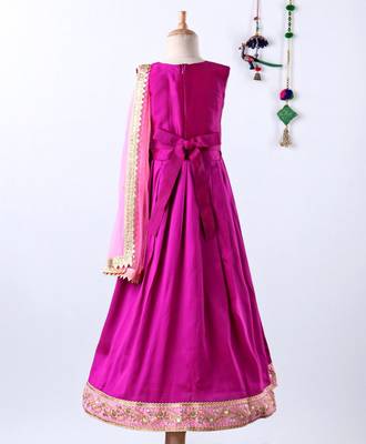 Girls Ruffle Sleeve Taffeta Silk Party Gown-Pink 2