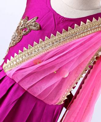 Girls Ruffle Sleeve Taffeta Silk Party Gown-Pink 3