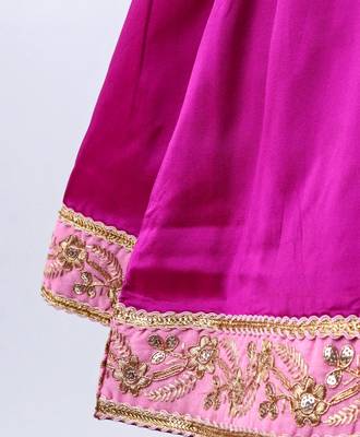 Girls Ruffle Sleeve Taffeta Silk Party Gown-Pink 4