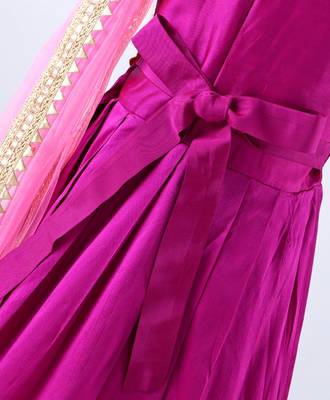 Girls Ruffle Sleeve Taffeta Silk Party Gown-Pink 5