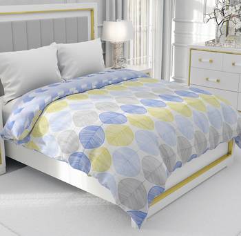 Blue Be Wangle Leaves Printed Reversible Single Bed Dohar AC Blanket 1