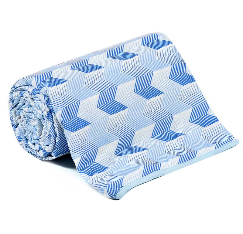 Blue Be Wangle Leaves Printed Reversible Single Bed Dohar AC Blanket