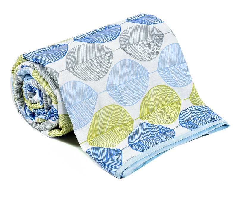 Blue Be Wangle Leaves Printed Reversible Single Bed Dohar AC Blanket