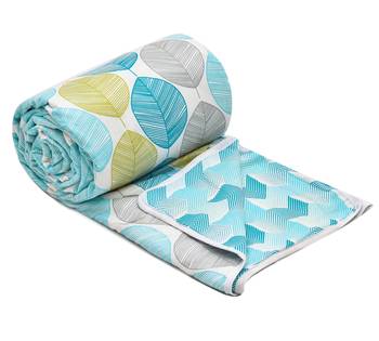 Cyan Blue Be Wangle Leaves Printed Reversible Single Bed Dohar AC Blanket 3