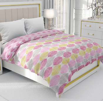 Pink Be Wangle Leaves Printed Reversible Single Bed Dohar AC Blanket 1