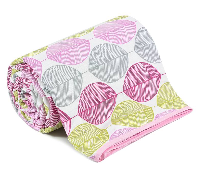 Pink Be Wangle Leaves Printed Reversible Single Bed Dohar AC Blanket