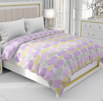 Purple Be Wangle Leaves Printed Reversible Double Bed Dohar AC Blanket 1