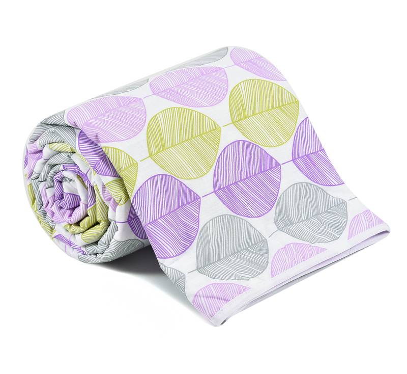 Purple Be Wangle Leaves Printed Reversible Single Bed Dohar AC Blanket