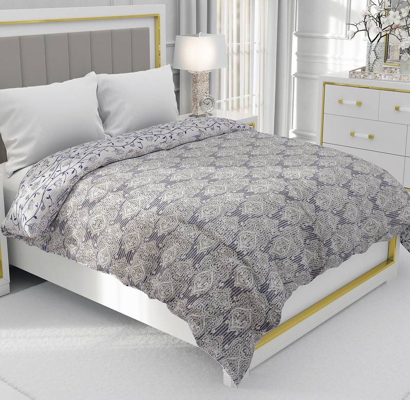 Blue Be Wangle Leaves Printed Reversible Double Bed Dohar AC Blanket