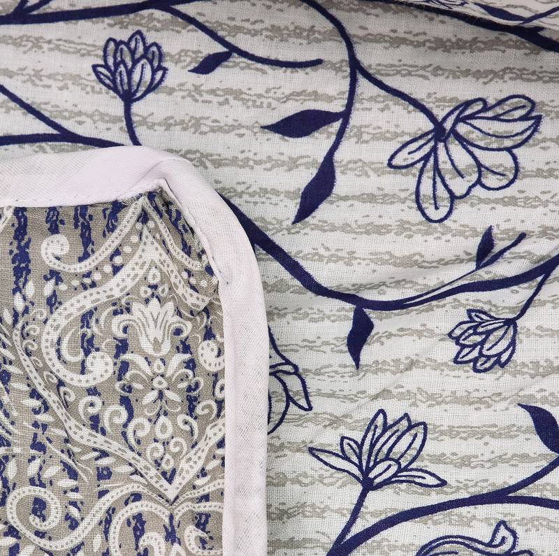 Blue Be Wangle Leaves Printed Reversible Double Bed Dohar AC Blanket