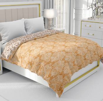 Mustard Be Wangle Leaves Printed Reversible Double Bed Dohar AC Blanket 1