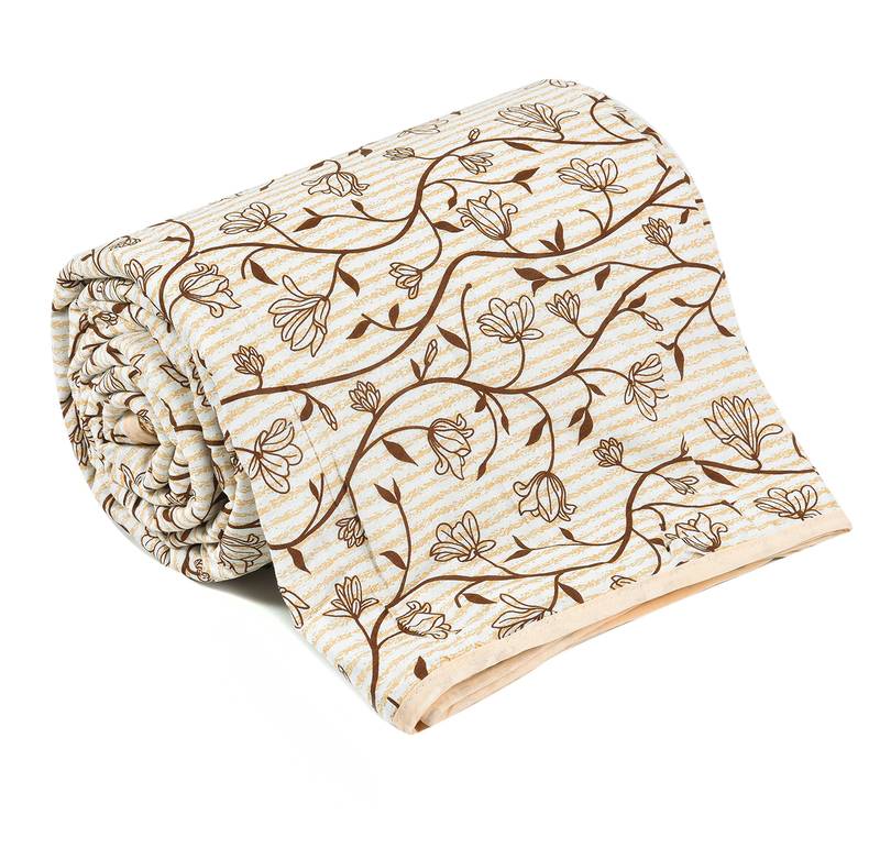 Mustard Be Wangle Leaves Printed Reversible Double Bed Dohar AC Blanket