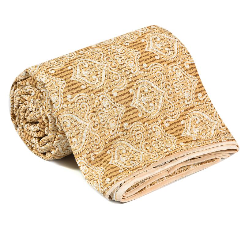 Mustard Be Wangle Leaves Printed Reversible Double Bed Dohar AC Blanket