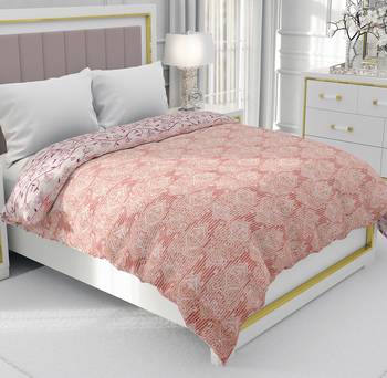 Orange Be Wangle Leaves Printed Reversible Single Bed Dohar AC Blanket 1