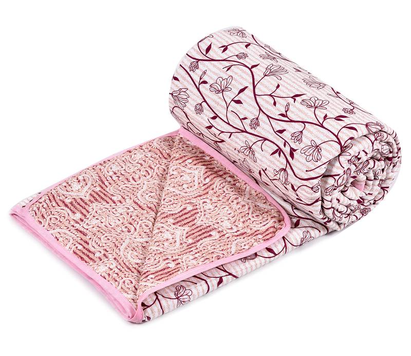 Orange Be Wangle Leaves Printed Reversible Single Bed Dohar AC Blanket