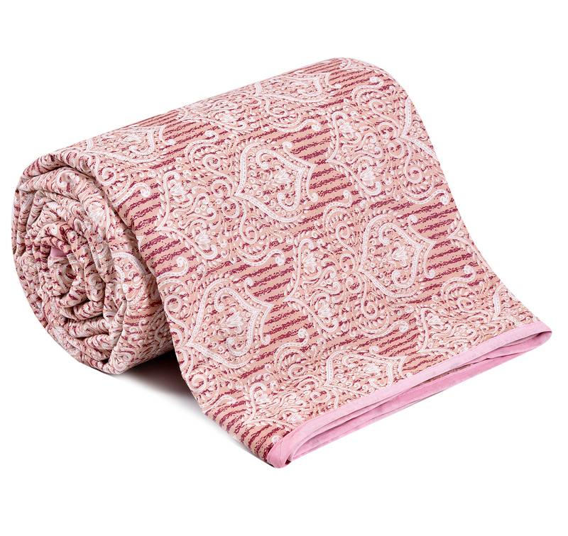 Orange Be Wangle Leaves Printed Reversible Single Bed Dohar AC Blanket