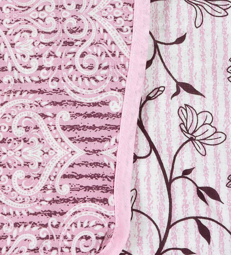 Pink Be Wangle Leaves Printed Reversible Double Bed Dohar AC Blanket