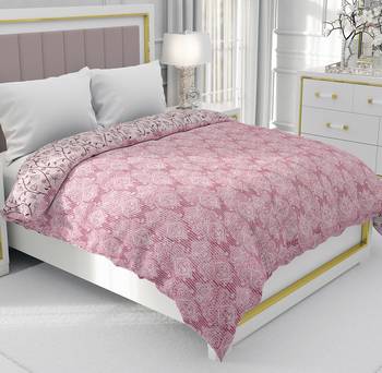 Pink Be Wangle Leaves Printed Reversible Single Bed Dohar AC Blanket 1