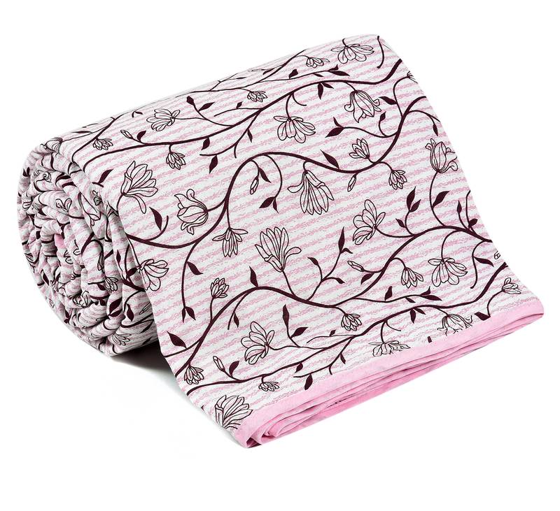 Pink Be Wangle Leaves Printed Reversible Single Bed Dohar AC Blanket