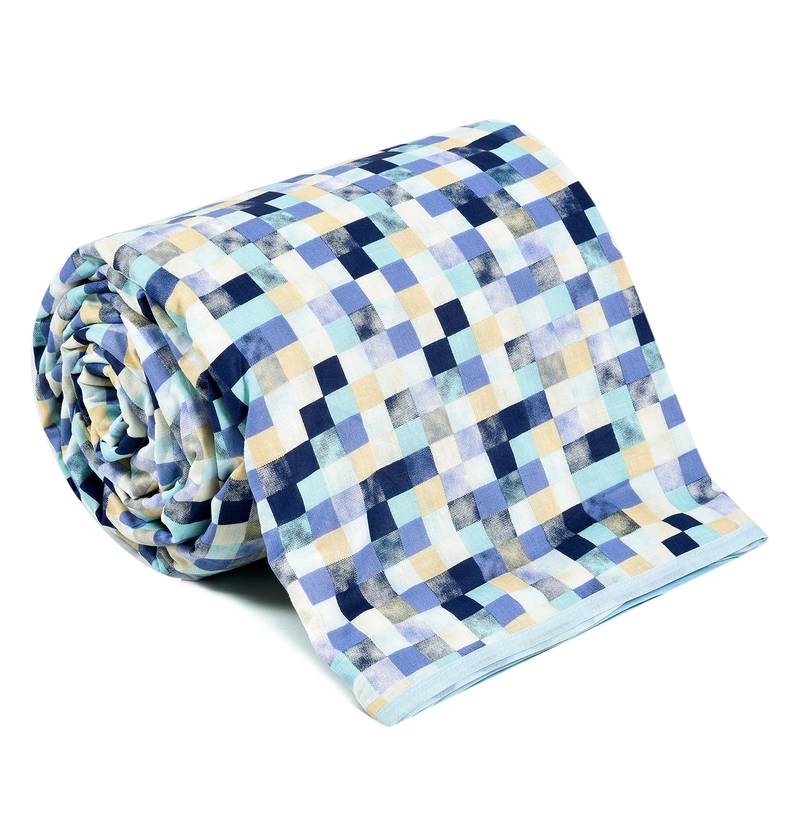 Blue Be Wangle Geometric Printed Reversible Single Bed Dohar AC Blanket
