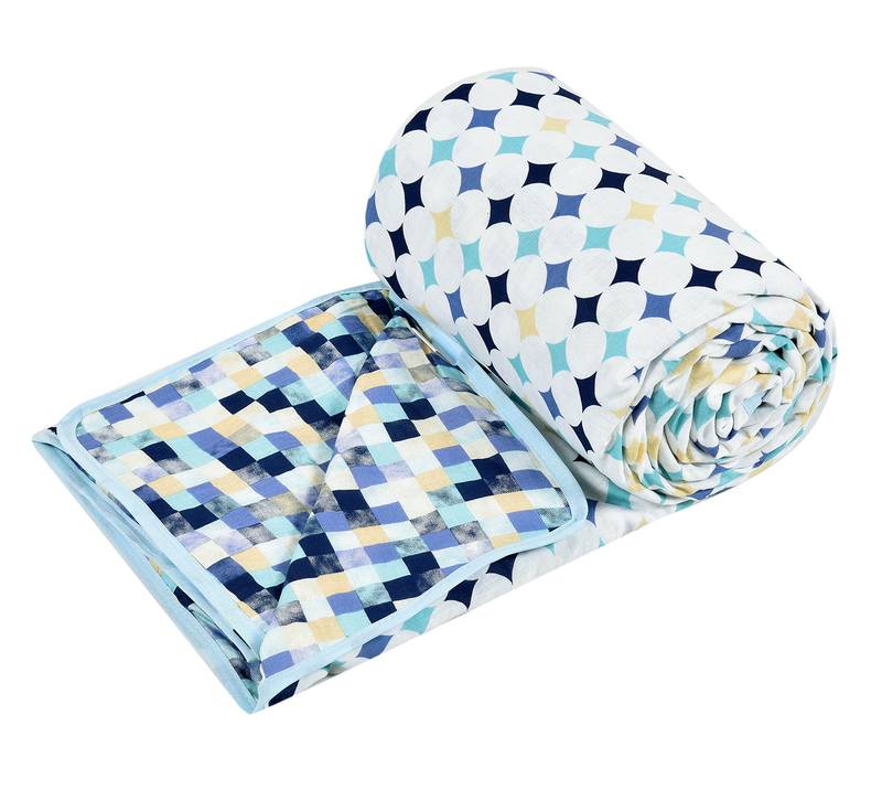 Blue Be Wangle Geometric Printed Reversible Single Bed Dohar AC Blanket