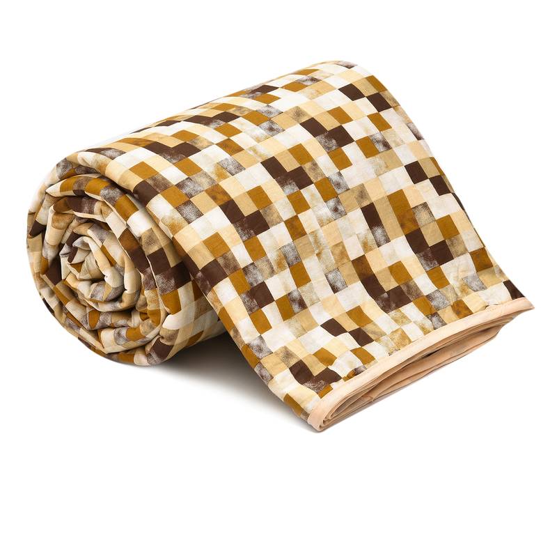 Brown Be Wangle Geometric Printed Reversible Double Bed Dohar AC Blanket