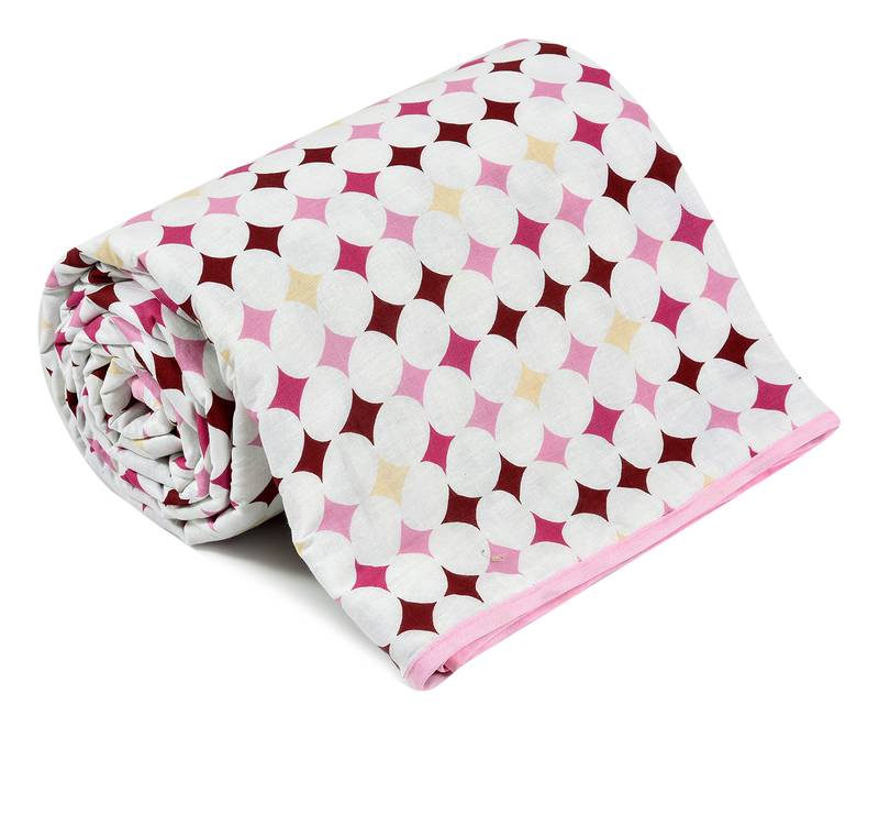 Light Red Be Wangle Geometric Printed Reversible Single Bed Dohar AC Blanket