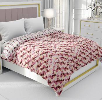 Pink Be Wangle Geometric Printed Reversible Double Bed Dohar AC Blanket 1
