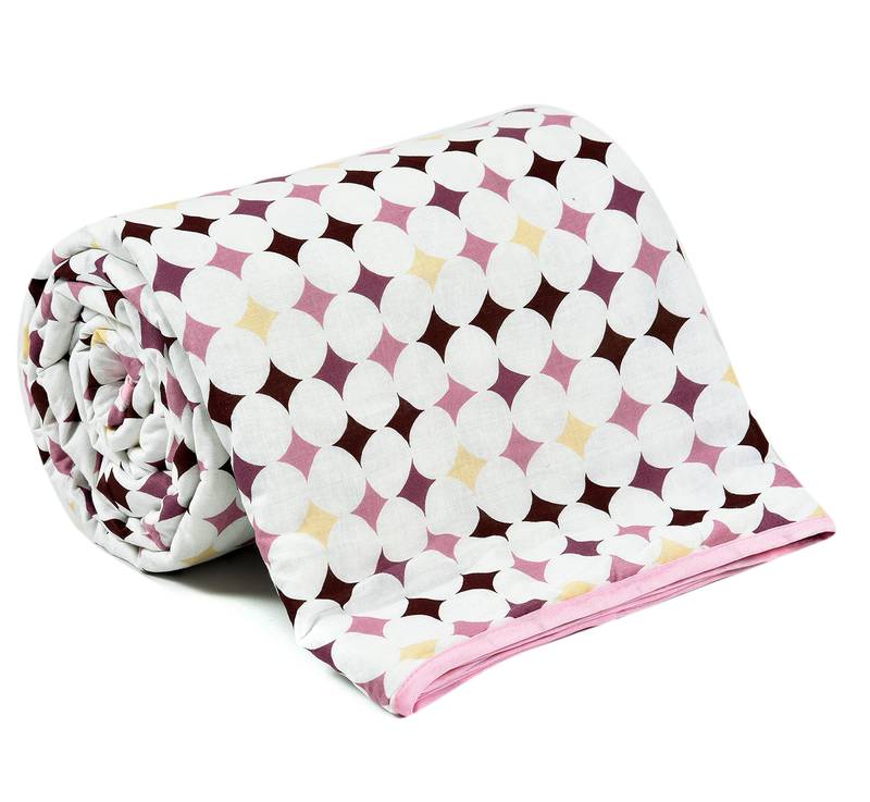 Pink Be Wangle Geometric Printed Reversible Single Bed Dohar AC Blanket