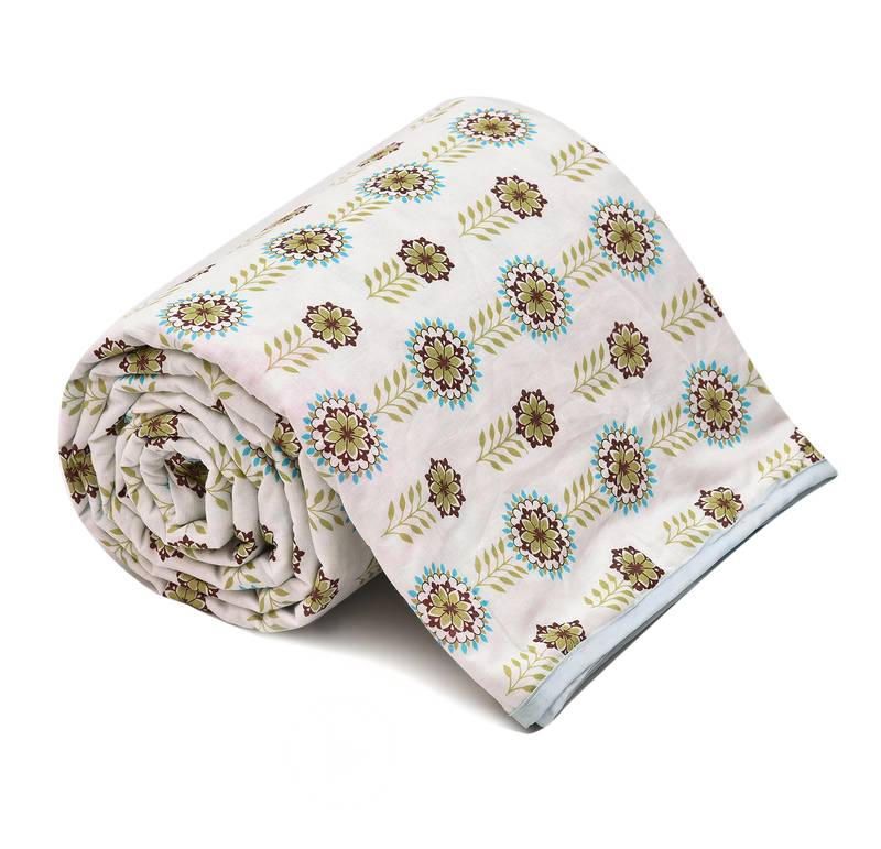Blue Be Wangle Floral Printed Reversible Single Bed Dohar AC Blanket