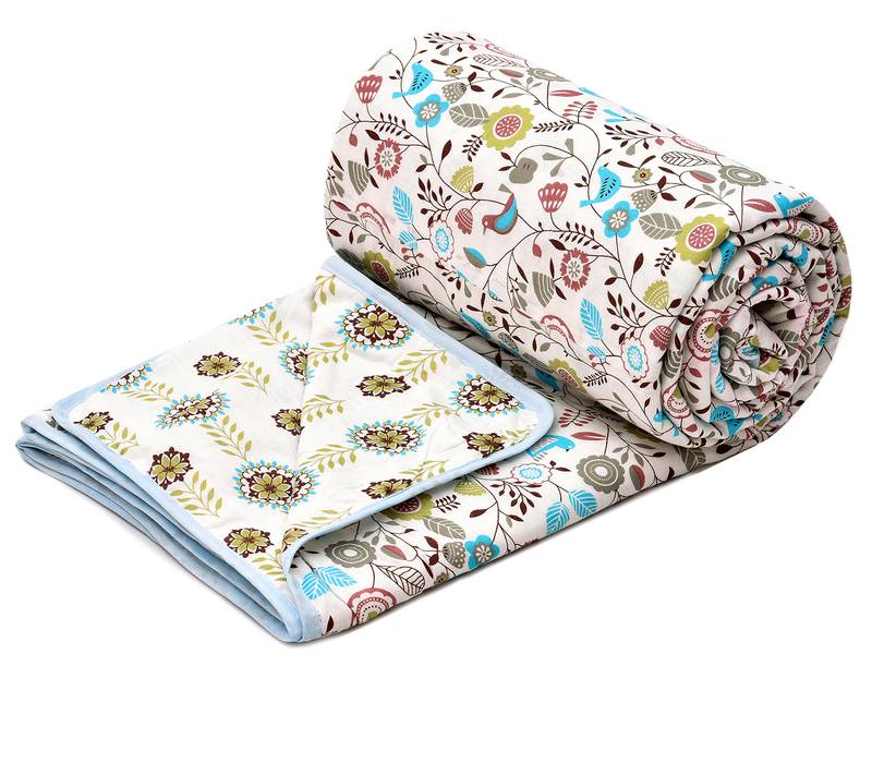 Blue Be Wangle Floral Printed Reversible Single Bed Dohar AC Blanket
