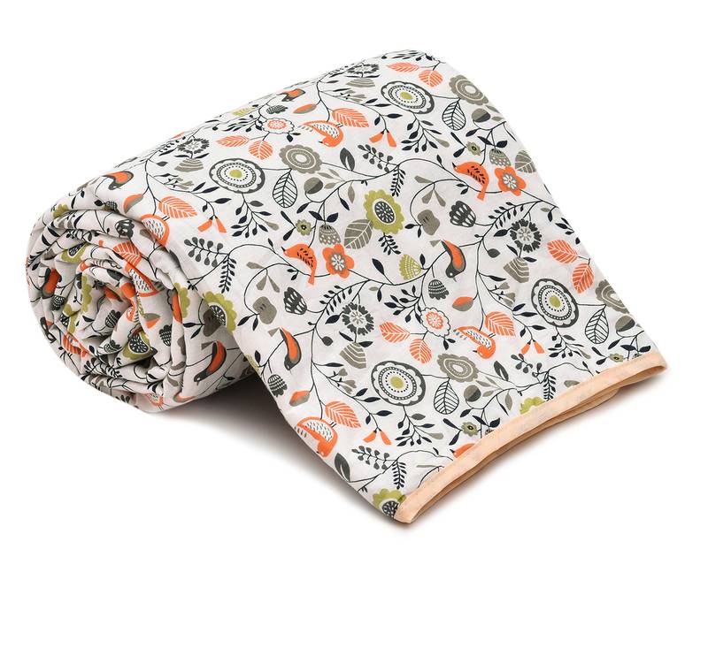 Dark Orange Be Wangle Floral Printed Reversible Double Bed Dohar AC Blanket