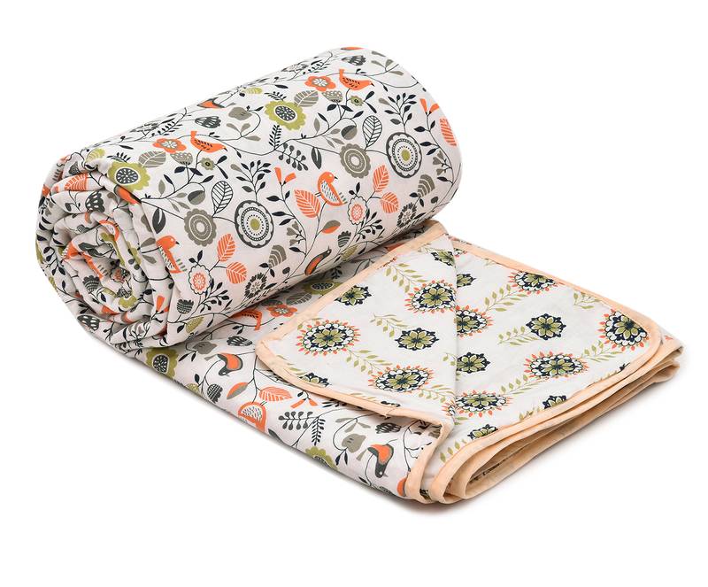 Dark Orange Be Wangle Floral Printed Reversible Double Bed Dohar AC Blanket
