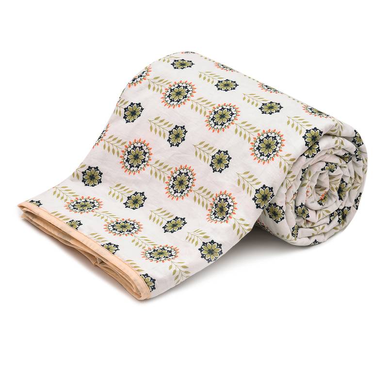 Dark Orange Be Wangle Floral Printed Reversible Single Bed Dohar AC Blanket