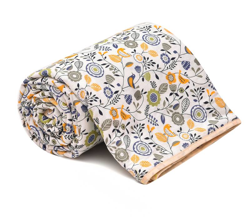 Orange Be Wangle Floral Printed Reversible Single Bed Dohar AC Blanket