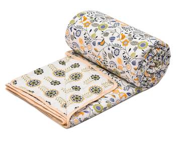 Orange Be Wangle Floral Printed Reversible Single Bed Dohar AC Blanket 4