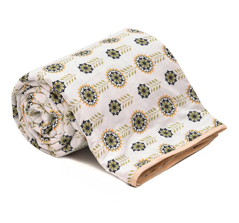 Orange Be Wangle Floral Printed Reversible Single Bed Dohar AC Blanket