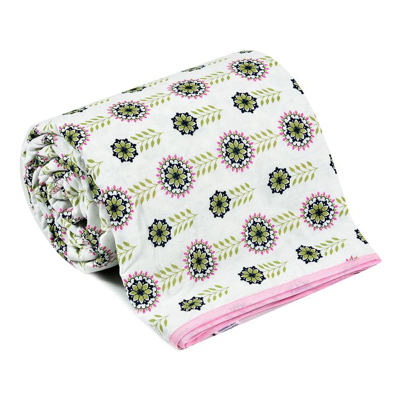 Pink Be Wangle Floral Printed Reversible Double Bed Dohar AC Blanket