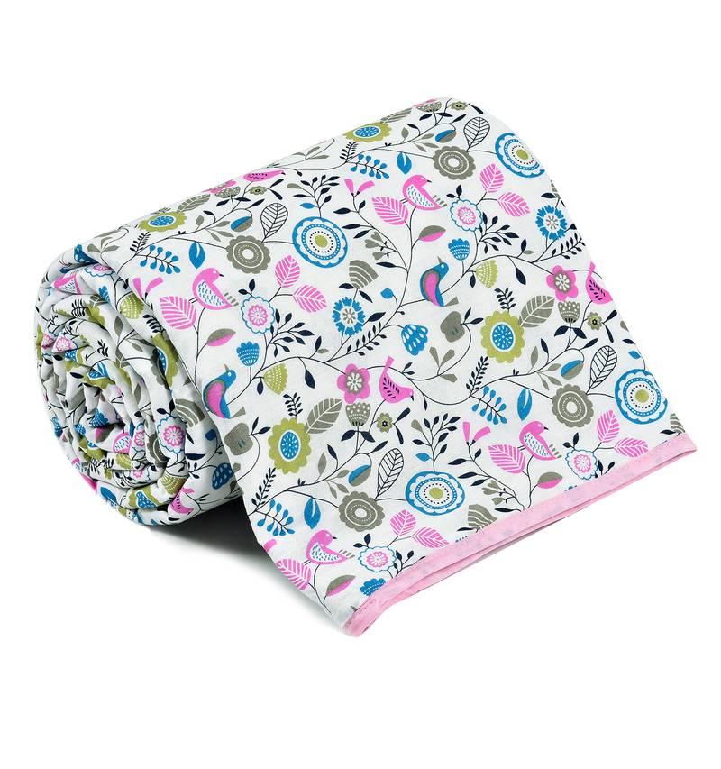 Pink Be Wangle Floral Printed Reversible Single Bed Dohar AC Blanket