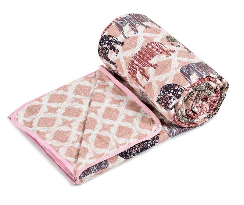 Pink Be Wangle Traditional Printed Reversible Single Bed Dohar AC Blanket