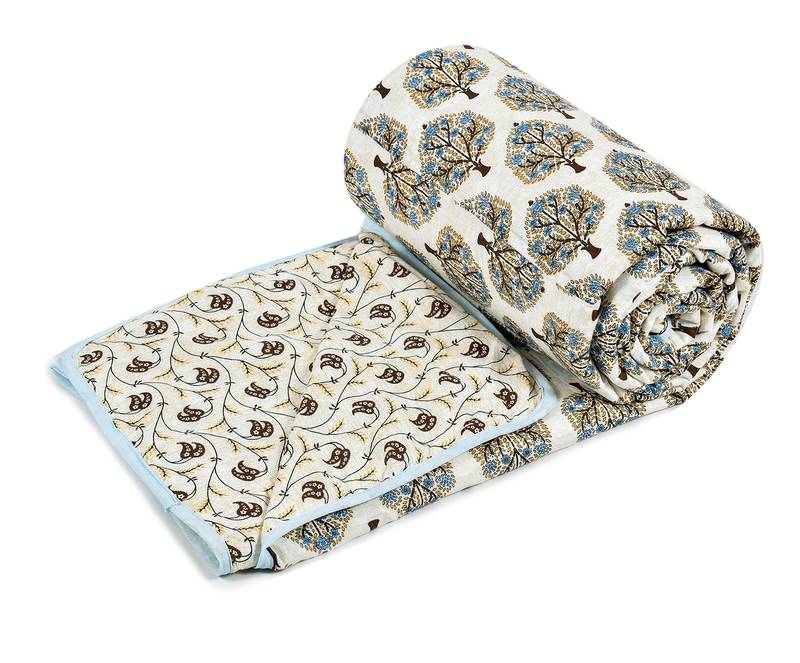 Blue Be Wangle Floral Printed Reversible Double Bed Dohar AC Blanket