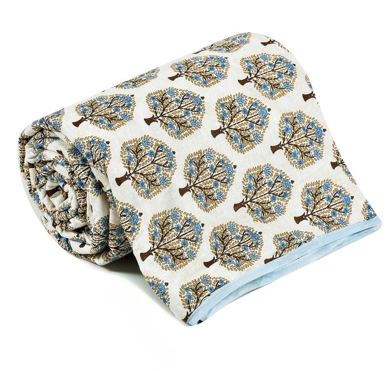 Blue Be Wangle Floral Printed Reversible Single Bed Dohar AC Blanket