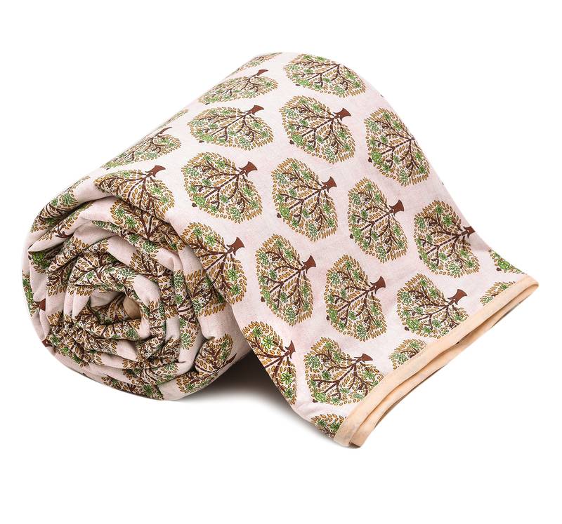 Orange Be Wangle Floral Printed Reversible Double Bed Dohar AC Blanket