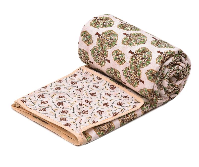 Orange Be Wangle Floral Printed Reversible Double Bed Dohar AC Blanket