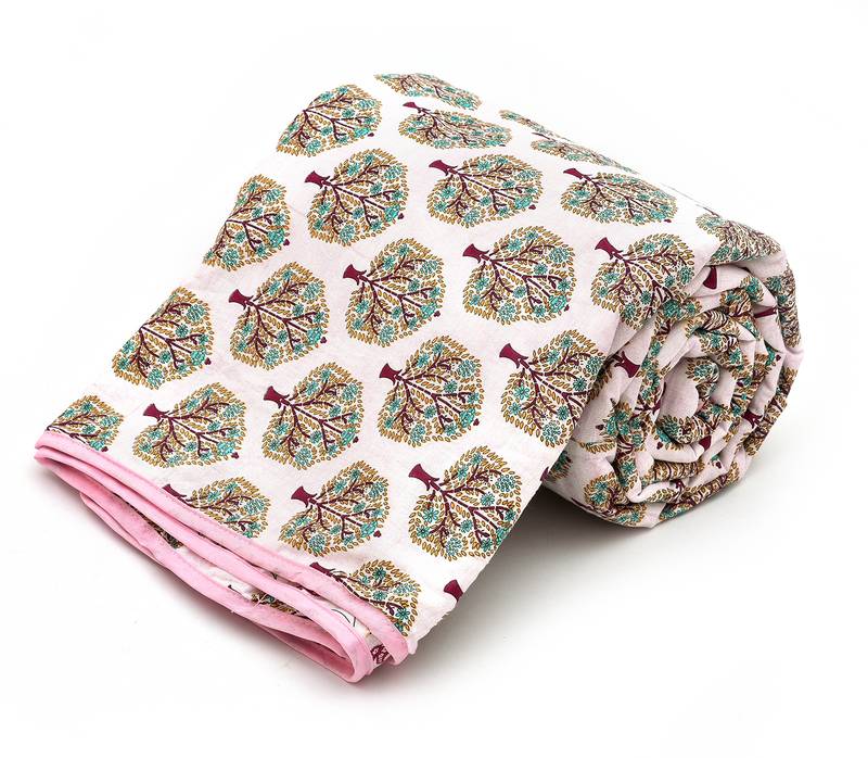 Pink Be Wangle Floral Printed Reversible Double Bed Dohar AC Blanket