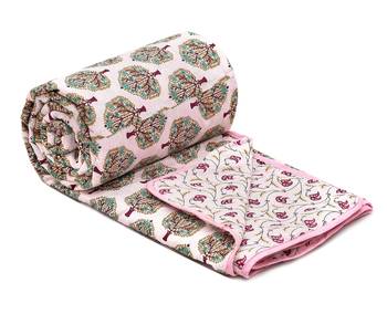 Pink Be Wangle Floral Printed Reversible Single Bed Dohar AC Blanket 5